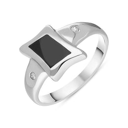 00001218 18ct White Gold Whitby Jet Diamond Freeform Square Shaped Ring, R395