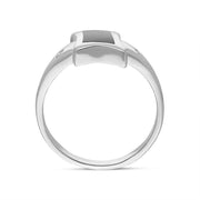 00001218 18ct White Gold Whitby Jet Diamond Freeform Square Shaped Ring, R395