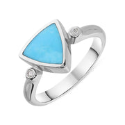 18ct White Gold Turquoise 0.04ct Diamond Curved Triangle Ring R394