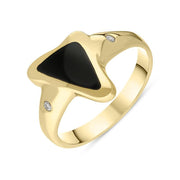 00001501 18ct Yellow Gold Whitby Jet Diamond Abstract Triangle Shaped Ring, R396