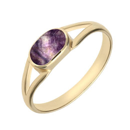 00003351 C W Sellors 9ct Yellow Gold Blue John Oval Split Shank Ring. R025