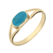 00004186 C W Sellors 9ct Yellow Gold Turquoise Jet Oval Split Shank Ring, R02