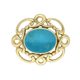 9ct Yellow Gold Turquoise Twisted Rope Edge Brooch M120