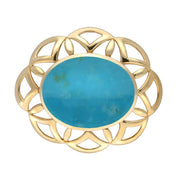 9ct Yellow Gold Turquoise Large Flower Brooch M196