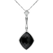 00027040 18ct White Gold Whitby Jet Diamond Faceted Cushion Necklace, JDS_3