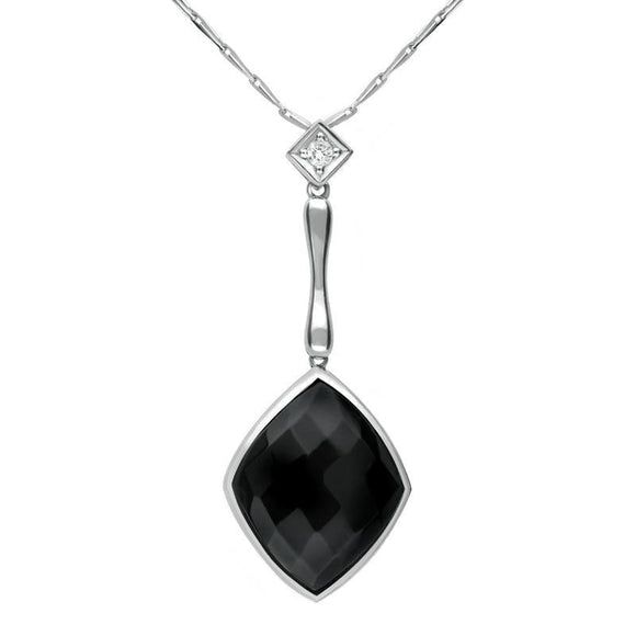 00027040 18ct White Gold Whitby Jet Diamond Faceted Cushion Necklace, JDS_3