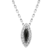 00027064 C W Sellors 18ct White Gold Whitby Jet 0.09ct Diamond Marquise Necklace, P1329