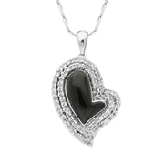 00027087 C W Sellors 18ct White Gold Whitby Jet 0.49ct Diamond Curved Heart Necklace, P1340