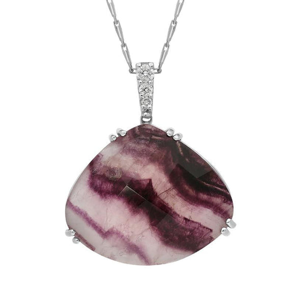 00027155 18ct White Gold Blue John 0.11ct Diamond Wide Claw Set Pear Necklace PUNQ0000031 front