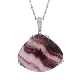 00027155 18ct White Gold Blue John 0.11ct Diamond Wide Claw Set Pear Necklace PUNQ0000031 front