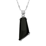 00027199 18ct White Gold Whitby Jet 0.07ct Diamond Abstract Shaped Necklace, SH2JET_DI12