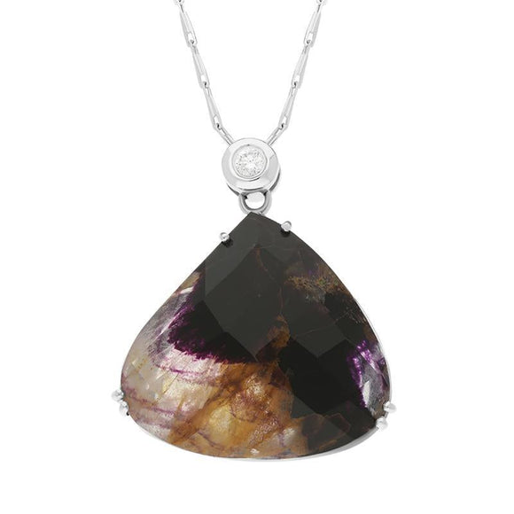 00027227 18ct White Gold Blue John Diamond Faceted Triangle Necklace, SHSTRIBJ_