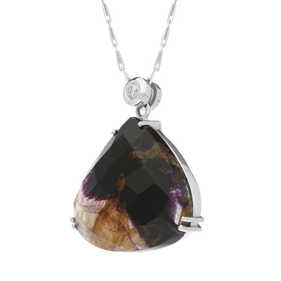 00027227 18ct White Gold Blue John Diamond Faceted Triangle Necklace, SHSTRIBJ_