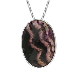 00027313 18ct White Gold Blue John Faceted Large Oval Necklace PUNQ0000232. 