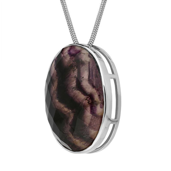 00027313 18ct White Gold Blue John Faceted Large Oval Necklace PUNQ0000232. 