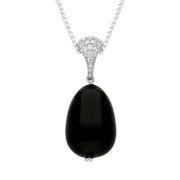 00027354 18ct White Gold Whitby Jet Diamond Egg Bead Pave Set Tapered Top Necklace, PUNQ0000261