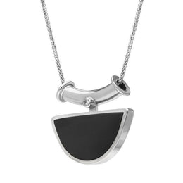 00027365 18ct White Gold Whitby Jet Diamond Unique Semi Circle Necklace, UNIQUE86