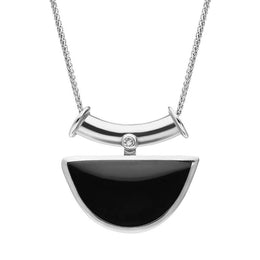 00027365 18ct White Gold Whitby Jet Diamond Unique Semi Circle Necklace, UNIQUE86