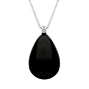 00027416 18ct White Gold Whitby Jet Diamond Carved Pear Drop Necklace P1830