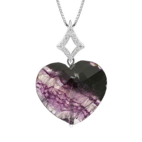 00027447 18ct White Gold Blue John 0.125ct Diamond Faceted Heart Necklace, PUNQ0001662.