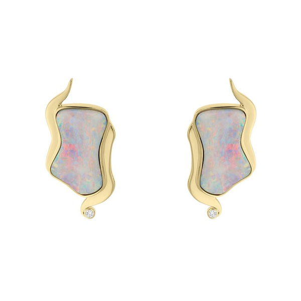  00028107 18ct Yellow Gold Opal 0.06ct Diamond Unique Wavy Earrings VUPOP107