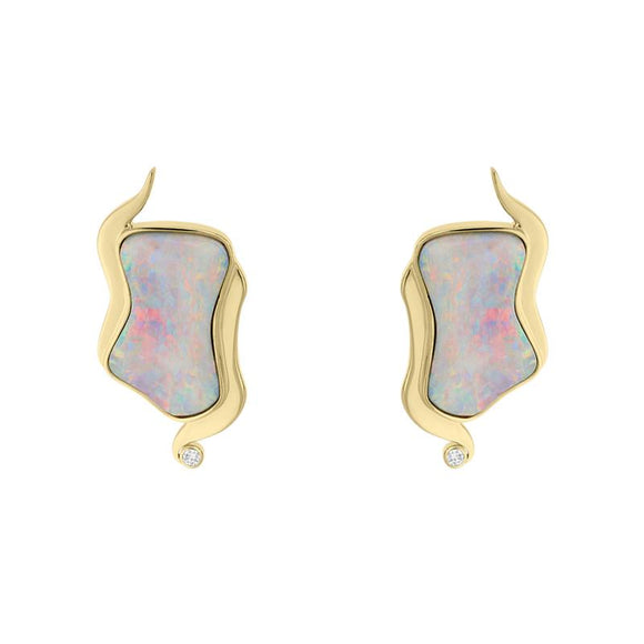  00028107 18ct Yellow Gold Opal 0.06ct Diamond Unique Wavy Earrings VUPOP107