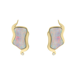  00028107 18ct Yellow Gold Opal 0.06ct Diamond Unique Wavy Earrings VUPOP107