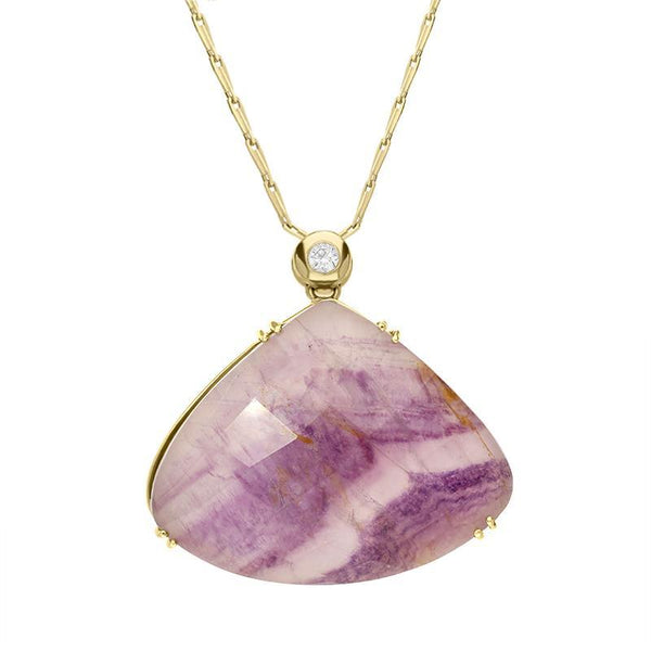 00028182 18ct Yellow Gold Blue John 0.07ct Diamond Faceted Curved Triangle Necklace SH5_2