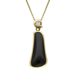 18ct Yellow Gold Whitby Jet 0.10ct Diamond Curved Oblong Necklace