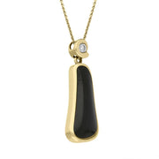 18ct Yellow Gold Whitby Jet 0.10ct Diamond Curved Oblong Necklace