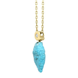 00029504 18ct Yellow Gold Diamond Turquoise Nugget Necklace, 18YTDIATUR