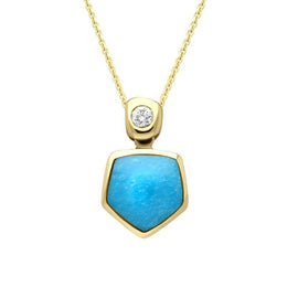 00029518 18ct Yellow Gold Turquoise Diamond Hexagon Necklace. p1084c