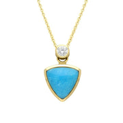 00029534 18ct Yellow Gold Turquoise Diamond Curved Triangle Necklace. p989c