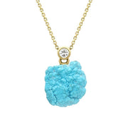 00029543 18ct Yellow Gold Diamond Turquoise Unique Necklace, UNQTURQD34
