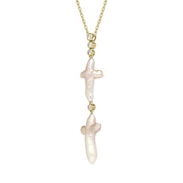 00029578 18ct Yellow Gold Pink Mother of Pearl 0.07ct Diamond Unique Cross Necklace, UNQPMOPCRT