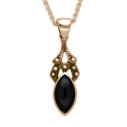 00029763 9ct Rose Gold Whitby Jet Marquise Drop Necklace P089