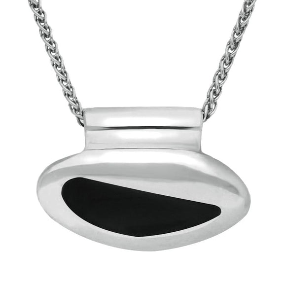 00045924 C W Sellors Sterling Silver Whitby Jet Freeform Irregular Oval Necklace, P540.