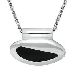 00045924 C W Sellors Sterling Silver Whitby Jet Freeform Irregular Oval Necklace, P540.