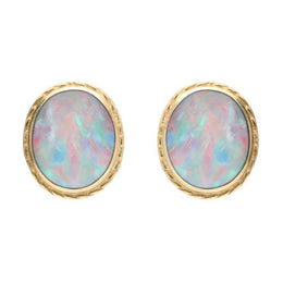 00067019 9ct Yellow Gold Opal Rope Edged Stud Earrings, E023