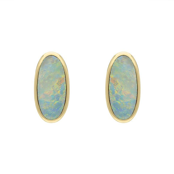 9ct Yellow Gold Opal Small Long Oval Stud Earrings E288 
