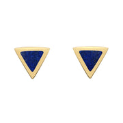 00068056 C W Sellors 9ct Yellow Gold Lapis Lazuli Tiny Triangle Stud Earrings. E035