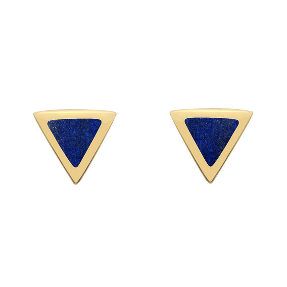 00068056 C W Sellors 9ct Yellow Gold Lapis Lazuli Tiny Triangle Stud Earrings. E035
