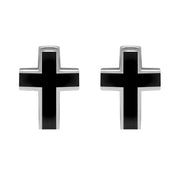 0006970  C W Sellors Sterling Silver Whitby Jet Channel Set Cross Stud Earrings, E390.