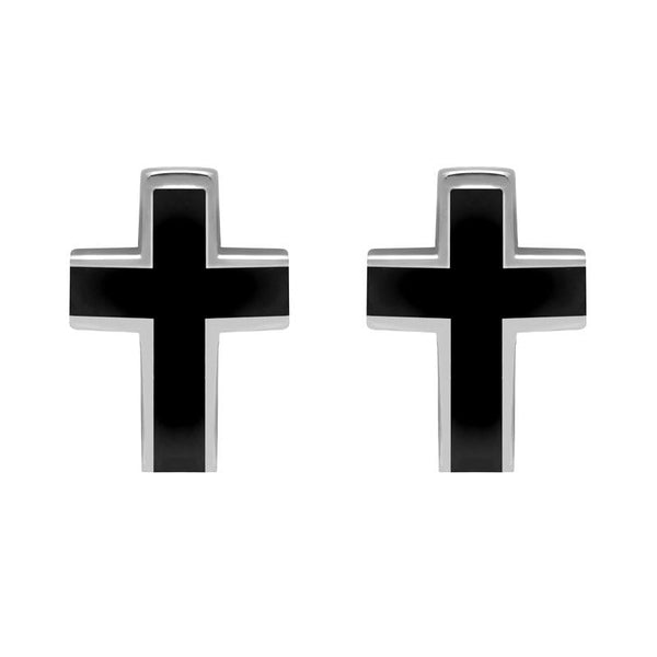 0006970  C W Sellors Sterling Silver Whitby Jet Channel Set Cross Stud Earrings, E390.