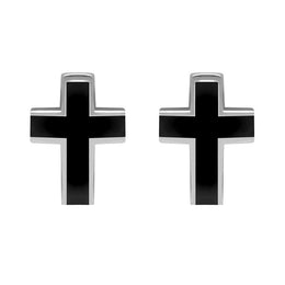 0006970  C W Sellors Sterling Silver Whitby Jet Channel Set Cross Stud Earrings, E390.