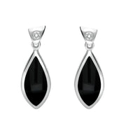 18ct White Gold Whitby Jet Diamond Pointed Pear Drop Earrings E686
