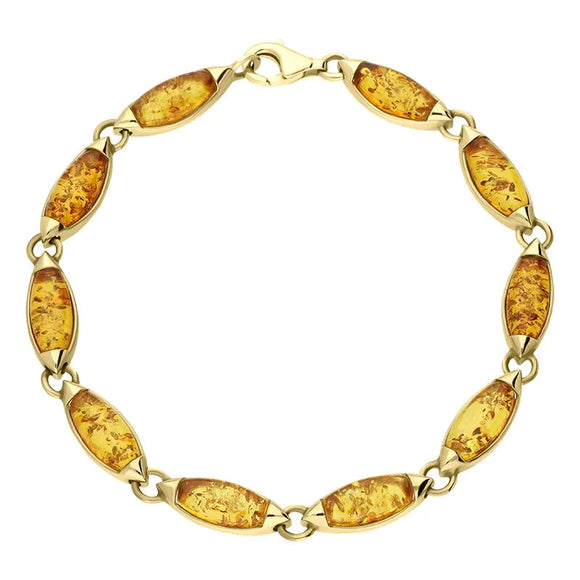 9ct Yellow Gold Amber 10 Stone Marquise Bracelet B660