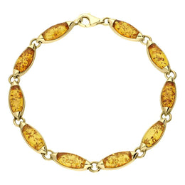 9ct Yellow Gold Amber 10 Stone Marquise Bracelet B660