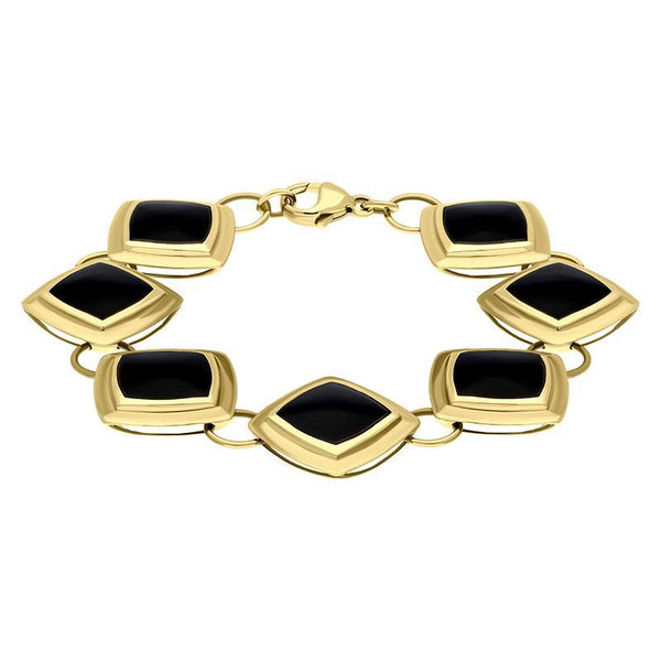 00084136 9ct Yellow Gold Whitby Jet 7 Stone Framed Cushion Bracelet B827