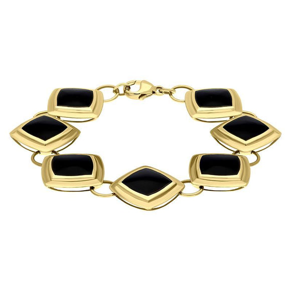 00084136 9ct Yellow Gold Whitby Jet 7 Stone Framed Cushion Bracelet B827